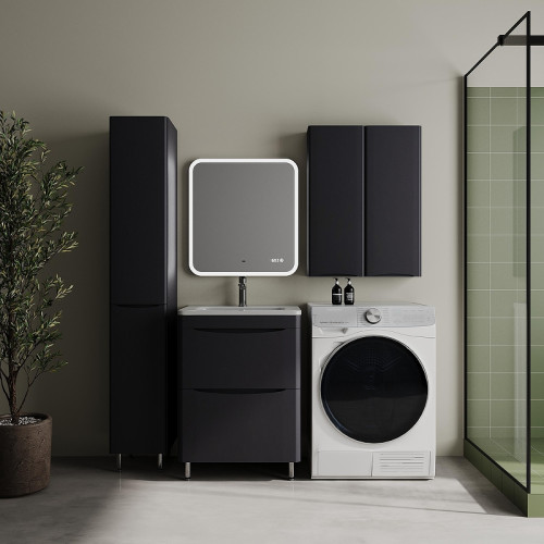 Шкаф пенал Style Line Бергамо 30 L Люкс Плюс СС-00002527 с бельевой корзиной цвет Графит антискрейтч
