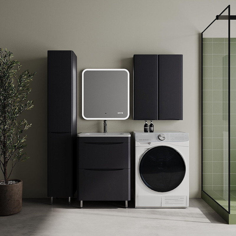 Шкаф пенал Style Line Бергамо 30 L Люкс Плюс СС-00002527 с бельевой корзиной цвет Графит антискрейтч