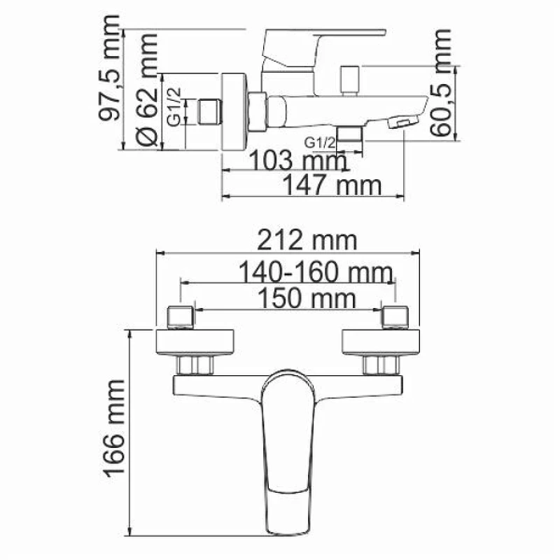 Смеситель для ванны WasserKRAFT Dill 6101 Хром латунь на стену