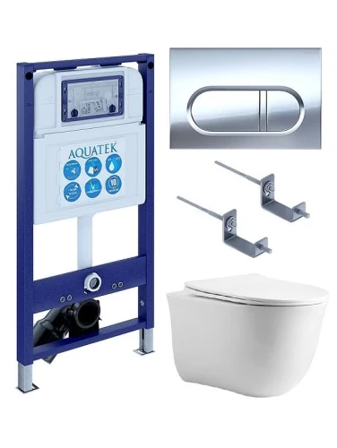 Комплект унитаза с инсталляцией Aquatek Set Aquatek Классик cm-043 4в1 цвет Белый с сиденьем Микролифт и клавишей смыва цвет Хром глянцевый