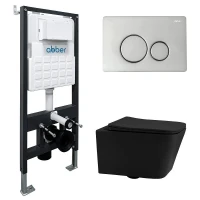 Комплект унитаза Abber Rechteck AC1201MB-AC0105-AC0121 с сиденьем Микролифт и клавишей смыва цвет Хром