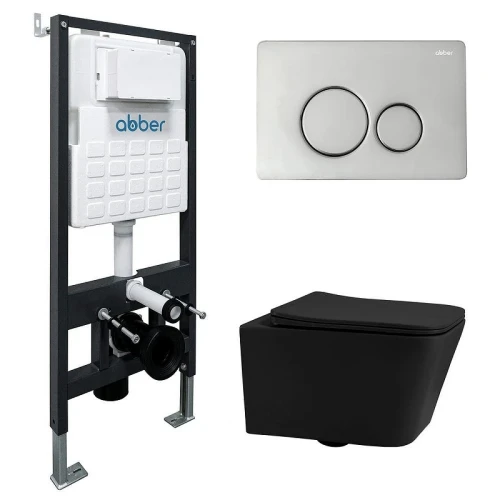 Комплект унитаза Abber Rechteck AC1201MB-AC0105-AC0121 с сиденьем Микролифт и клавишей смыва цвет Хром