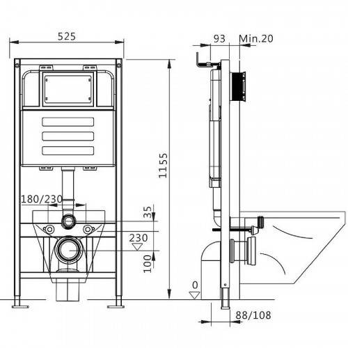 Инсталляция Maretti AC11P5211 для унитаза без клавиши смыва нержавеющая сталь