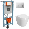 Комплект унитаза с инсталляцией Vitra Integra Round L-box 9004B003-7202 с сиденьем Микролифт и клавишей смыва Хром матовый фарфор подвесной