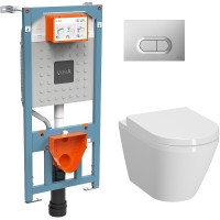 Комплект унитаза с инсталляцией Vitra Integra Round L-box 9004B003-7202 с сиденьем Микролифт и клавишей смыва Хром матовый фарфор подвесной