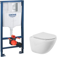 Комплект унитаза BelBagno Amanda BB051CHR+BB051SC с инсталляцией Grohe Rapid SL 38772001 с сиденьем Микролифт и клавишей смыва Хром фаянс подвесной