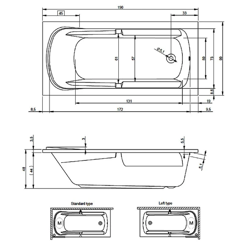 Акриловая ванна Riho Future 190x90 B075001005 (BC3200500000000) без гидромассажа