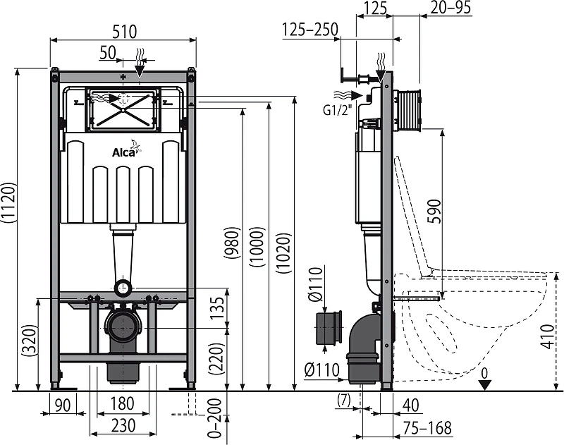 Инсталляция Alcaplast Sadromodul AM101/1120-3:1 RU M71-0001 для унитаза с клавишей смыва Хром глянец пластик