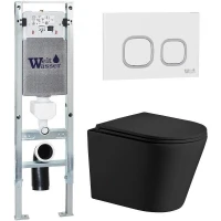 Комплект унитаза с инсталляцией WeltWasser AMBERG 350 ST + SALZBACH 043 MT-BL + AMBERG RD-WT 10000011525 цвет Черный матовый с сиденьем Микролифт и клавишей смыва цвет Белый