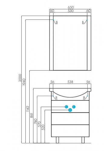 Тумба под раковину Aquaton Ария 65 Н 1A123401AA010 Белая МДФ / ЛДСП