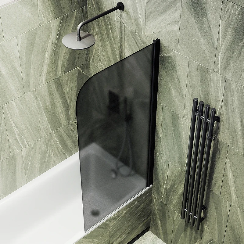 Шторка на ванну Maybah Glass MGV-609-6 500x1400 поворотная на монопетле Черный стекло графитовое матовое