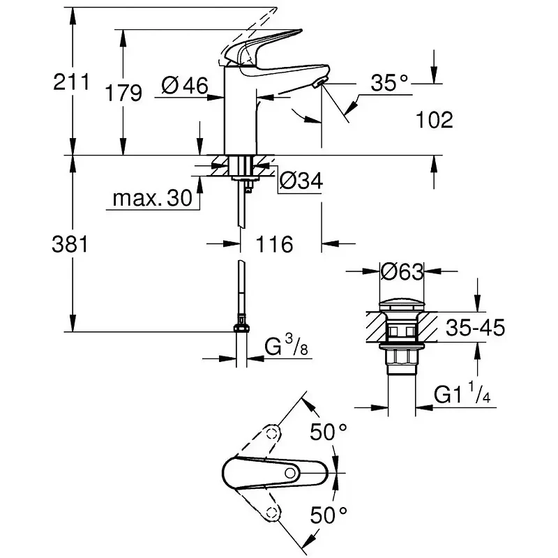 Смеситель для раковины Grohe Euroeco 24267001 цвет Хром