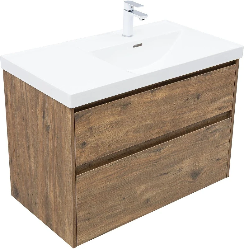 Тумба с раковиной Aquanet Nova Lite 2.0 90 R 365928 подвесная цвет Дуб рустикальный