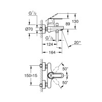 Смеситель для ванны Grohe Get 32887000 Хром латунь на стену однорычажный