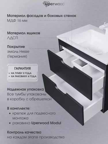 Тумба с раковиной Uperwood Modul 65 393020549 подвесная цвет Черный матовый