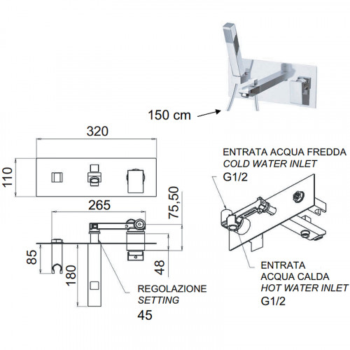 Смеситель для ванны Remer Q-Design QD04 Хром латунь встраиваемый