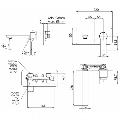 Смеситель для раковины Remer Energy EY15L Хром латунь встраиваемый