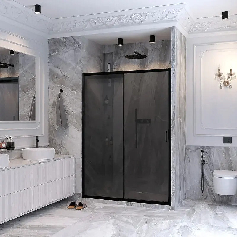 Душевая дверь Ambassador Forsa 110 17022217ABB профиль Черный cтекло тонированное