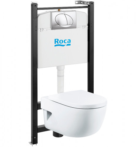 Комплект унитаза с инсталляцией Roca Meridian 7893104110 с сиденьем Микролифт и клавишей смыва Хром