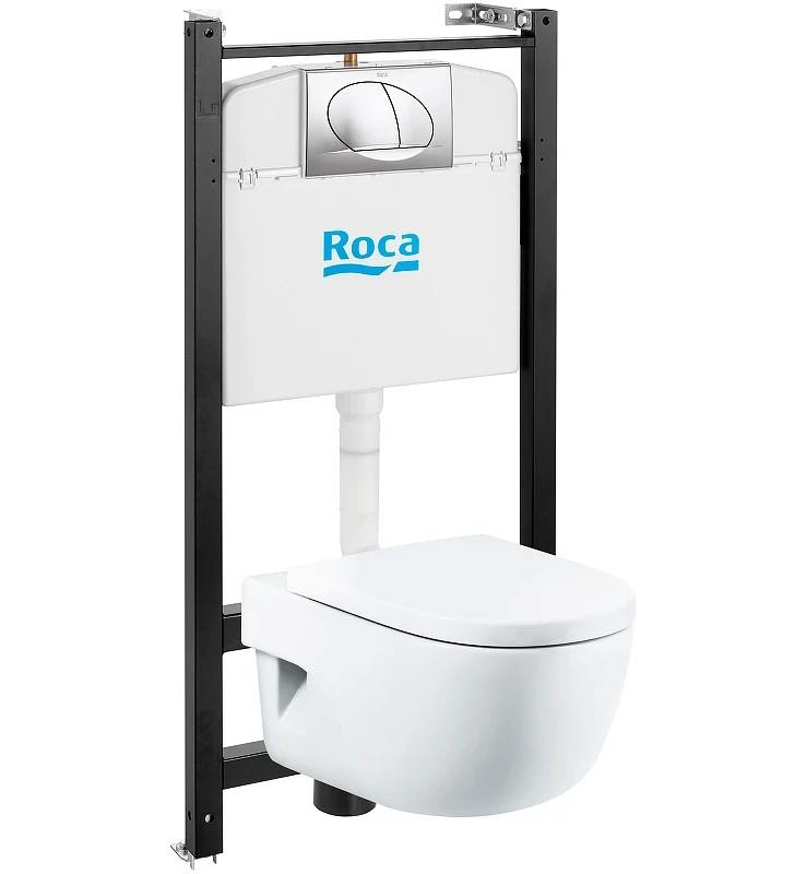 Комплект унитаза с инсталляцией Roca Meridian 7893104110 с сиденьем Микролифт и клавишей смыва Хром