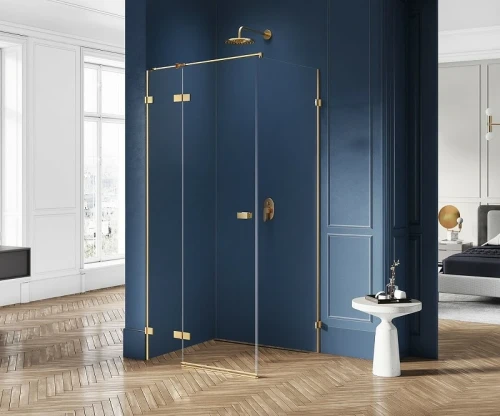 Душевой уголок New Trendy Avexa Gold 110х80 L EXK-1870 профиль Брашированное золото стекло прозрачное