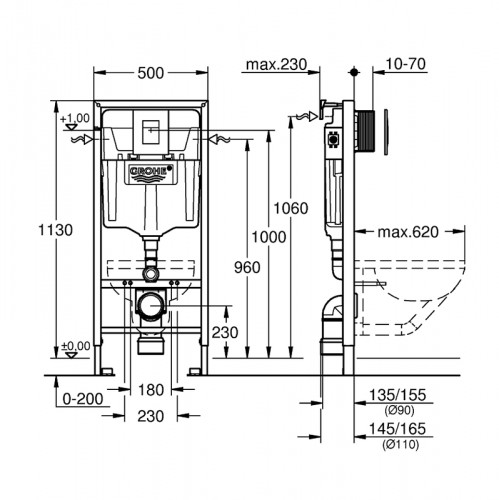 Комплект унитаза с инсталляцией Grohe Rapid SL 39200002 цвет Белый с сиденьем Микролифт и клавишей смыва цвет Хром