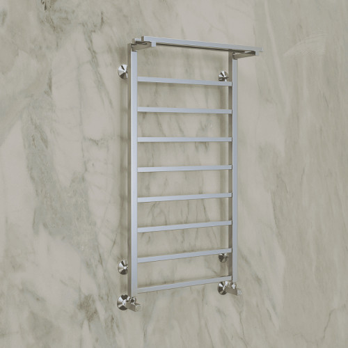 Водяной полотенцесушитель Terminus Контур П7 400х800 4670078529701 с полкой Хром, нижнее подключение, G 1/2" ВР, с угловым соединением нержавеющая сталь