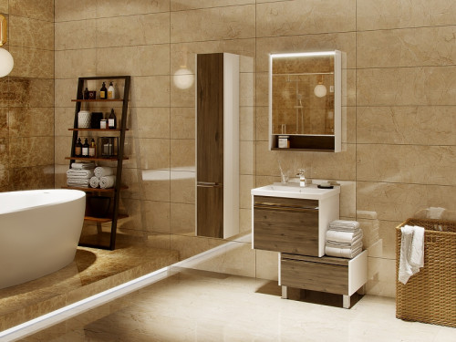 Зеркальный шкаф Aquaton Капри 60 1A230302KPDB0 с подсветкой Таксония темная МДФ / ЛДСП, стекло