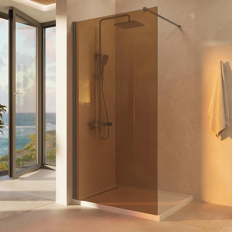 Душевая перегородка Vincea Walk-In 100 VSW-1H100GSGM профиль Вороненая сталь стекло стекло янтарь