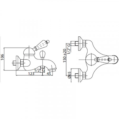 Смеситель для ванны Cezares Elite ELITE-VM-03/24-Bi Золото 24 карат латунь на стену