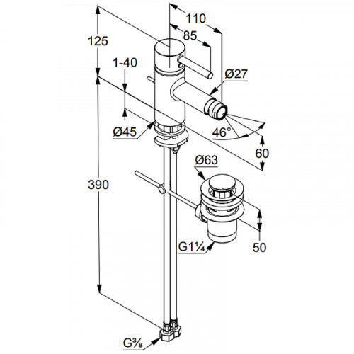 Смеситель для биде Kludi Bozz 385333976 Черный латунь