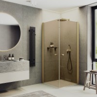 Душевой уголок Maybah Glass MGY-1297-3 800x800x1980 на монопетлях Золото стекло бронзовое