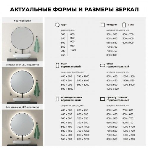 Зеркало Wellsee 7 Rays' Spectrum 80 172201380-172201390 с подсветкой цвет Черный матовый с сенсорным выключателем