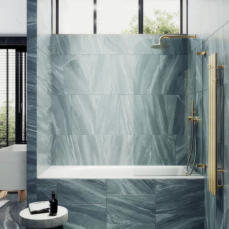 Шторка для ванны Maybah Glass MGV-644-3 405х1400 поворотная на петлях Золото стекло прозрачное