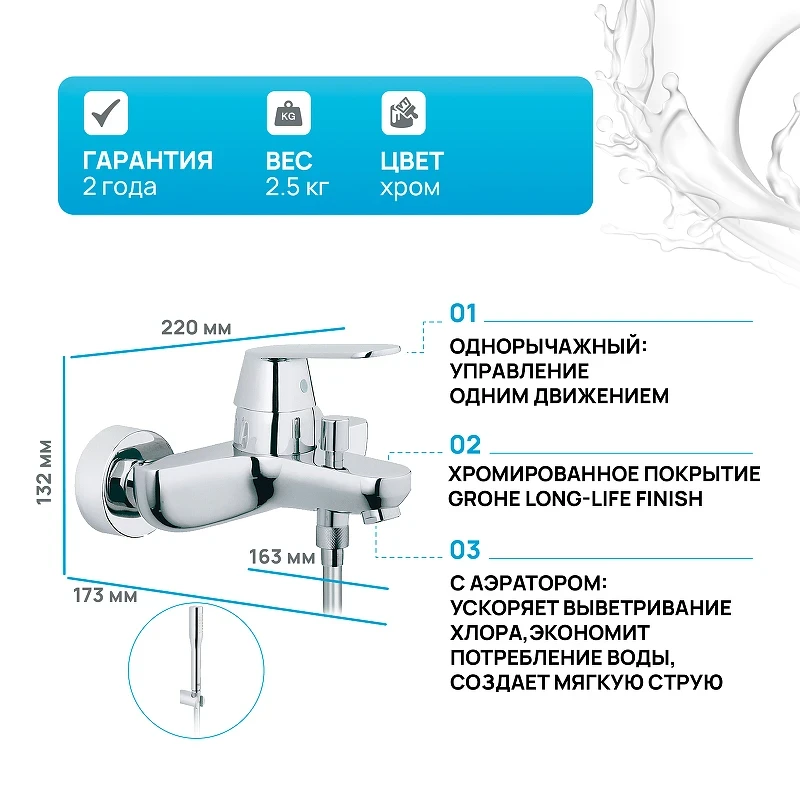 Смеситель для ванны Grohe Eurosmart Cosmopolitan 32832000 Хром латунь на стену