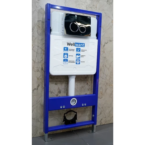 Комплект унитаза Vincea Globo VT1-14S с инсталляцией WellWant Standart 50 WWISI1110B с сиденьем Микролифт и клавишей смыва Хром глянцевый фарфор подвесной