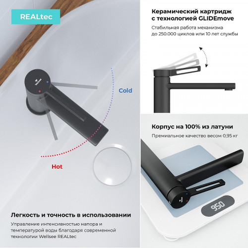 Смеситель для раковины Wellsee ONCE! and forever 182402000 цвет Черный матовый