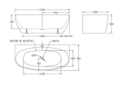 Акриловая ванна BelBagno 170x80 BB83-1700-W0 без гидромассажа