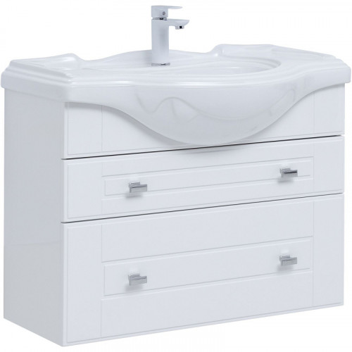 Тумба под раковину Aquanet Рондо 85 304289 подвесная Белый глянец МДФ / ЛДСП