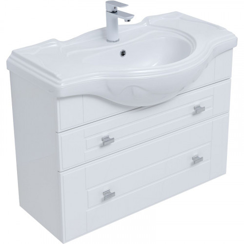 Тумба под раковину Aquanet Рондо 85 304289 подвесная Белый глянец МДФ / ЛДСП