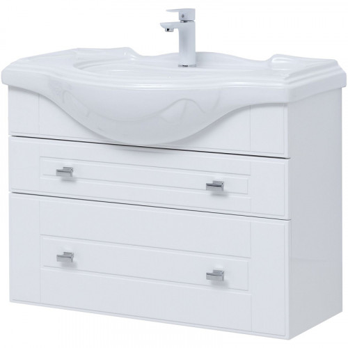 Тумба под раковину Aquanet Рондо 85 304289 подвесная Белый глянец МДФ / ЛДСП