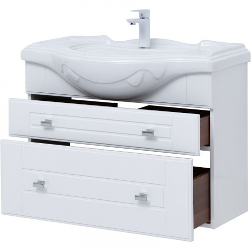 Тумба под раковину Aquanet Рондо 85 304289 подвесная Белый глянец МДФ / ЛДСП