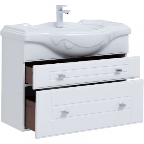 Тумба под раковину Aquanet Рондо 85 304289 подвесная Белый глянец МДФ / ЛДСП