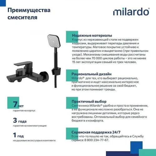 Смеситель для ванны Milardo Maze MAZBL00M02 Черный матовый