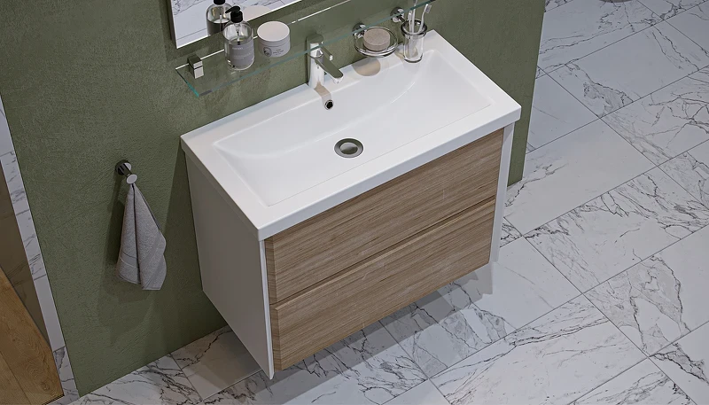 Тумба под раковину Velvex Gesso 80 tp.GES.9696.80.2Y подвесная Белая матовая Дуб сонома