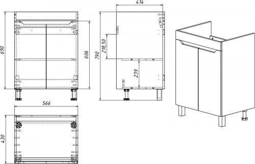Тумба под раковину DIWO Архангельск 60 1108019 цвет Дуб сонома, Сонома