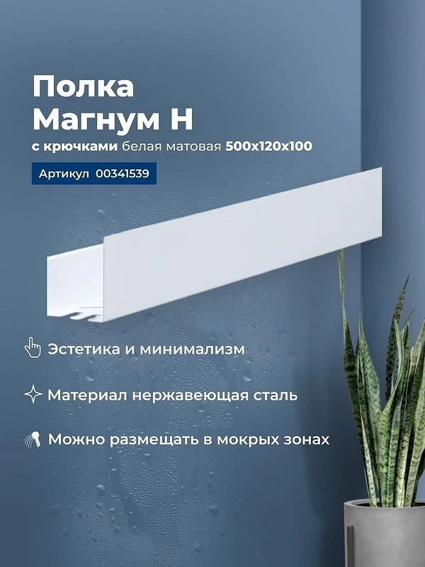 Металлическая полка Aquanet Магнум Н 50 341539 Белая матовая