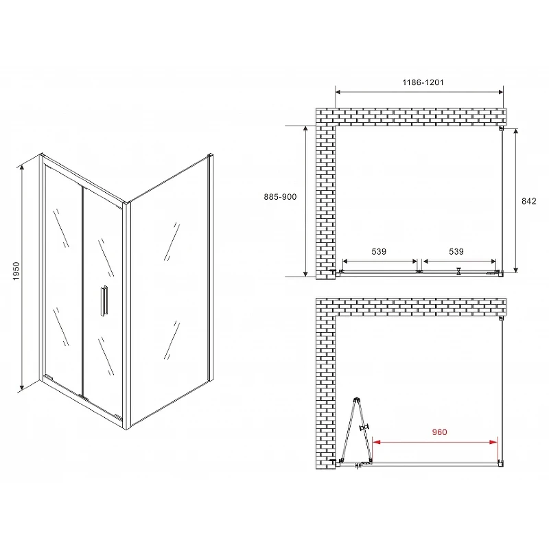 Душевой уголок Abber Sonnenstrand 120x90 AG07120B-S90B профиль Черный стекло прозрачное