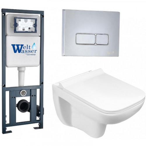 Комплект унитаза с инсталляцией WeltWasser MARBERG 410 + KEHLBACH 004 GL-WT + MAR 410 SE-CR 10000006480 цвет Белый глянцевый с сиденьем Микролифт и клавишей смыва цвет Хром