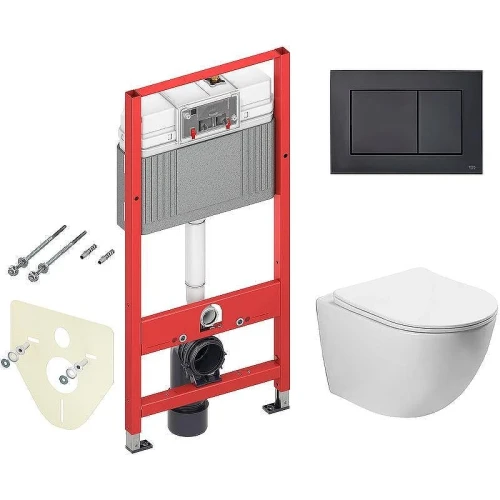 Унитаз с инсталляцией Vincea Globo VT1-14S + Tece Now 9400414 с сиденьем Микролифт и Черной матовой клавишей смыва